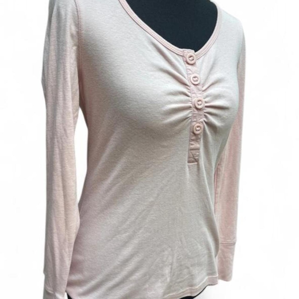 Vintage 2000s Apt 9 Pink Ruched Henley Long Sleeve Coquette Y2K Balletcore Small